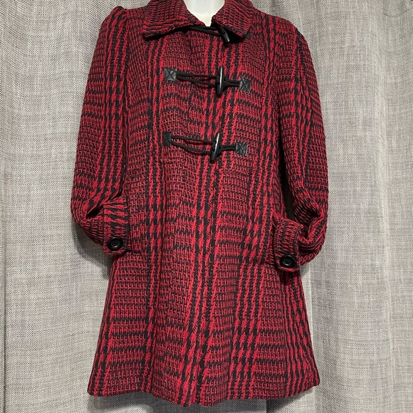 ❗️SOLD❗️Women’s Cute Red and Black Checkered NWOT Pea Coat Winter Coat Fall Coat - Picture 12 of 15